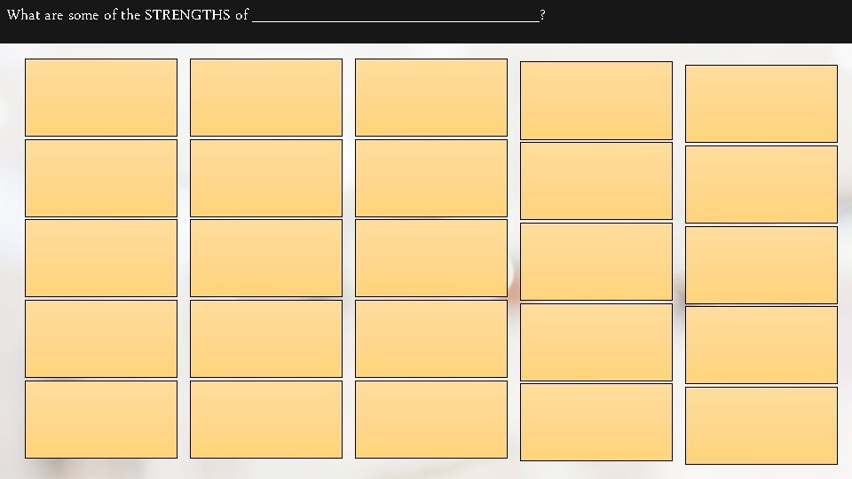 What are some of the STRENGTHS of ______________? 