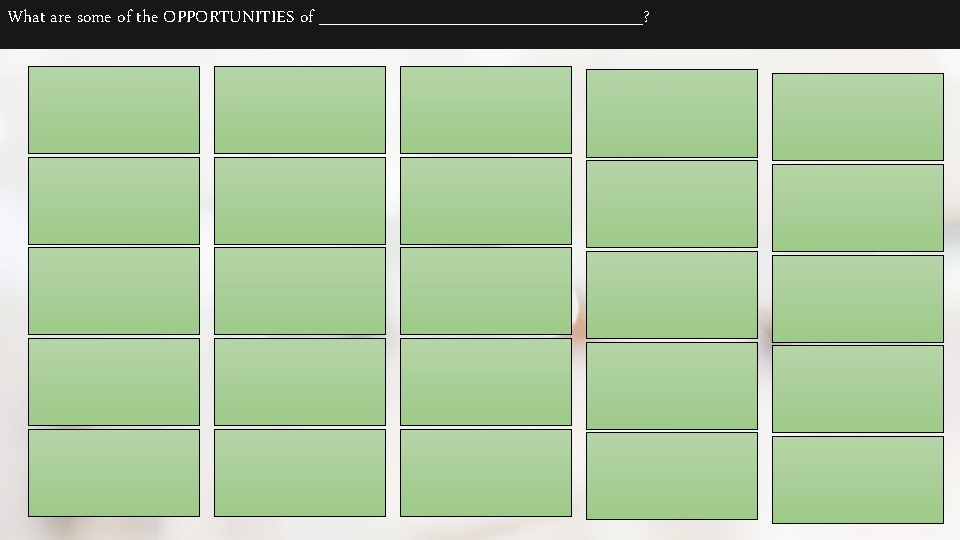 What are some of the OPPORTUNITIES of ______________? 