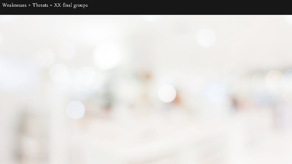 Weaknesses + Threats = XX final groups 