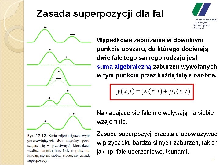 Zasada superpozycji dla fal Wypadkowe zaburzenie w dowolnym punkcie obszaru, do którego docierają dwie