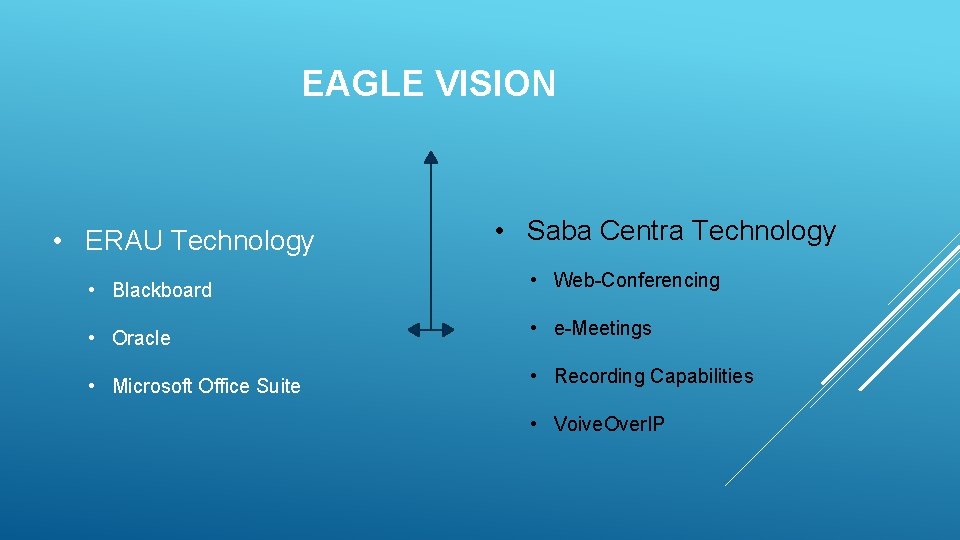 EAGLE VISION • ERAU Technology • Blackboard • Oracle • Microsoft Office Suite •