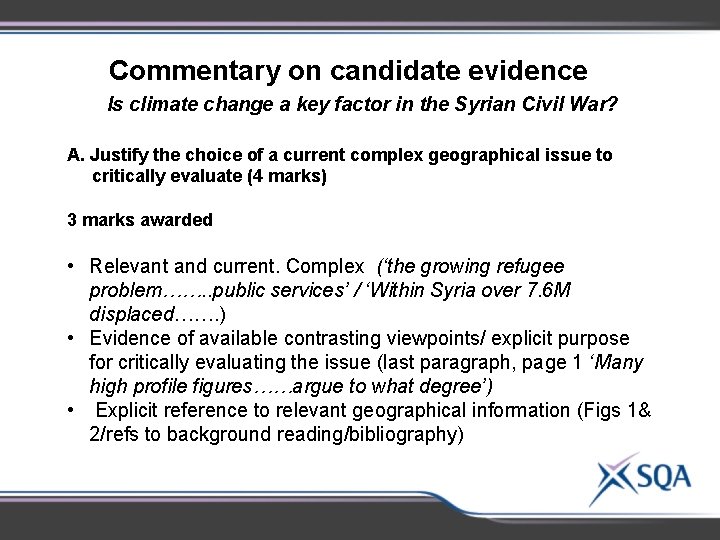 Commentary on candidate evidence Is climate change a key factor in the Syrian Civil