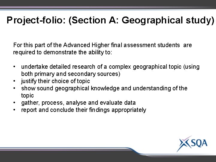 Project-folio: (Section A: Geographical study) For this part of the Advanced Higher final assessment