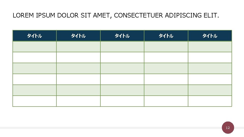 LOREM IPSUM DOLOR SIT AMET, CONSECTETUER ADIPISCING ELIT. タイトル タイトル 12 