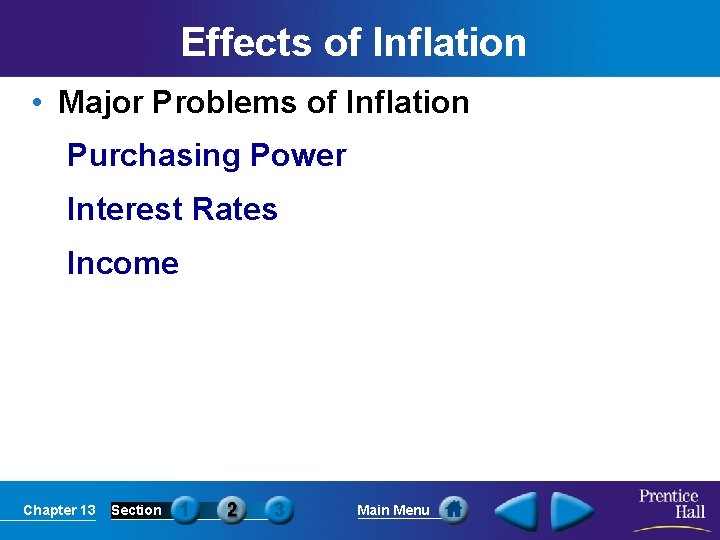 Effects of Inflation • Major Problems of Inflation Purchasing Power Interest Rates Income Chapter