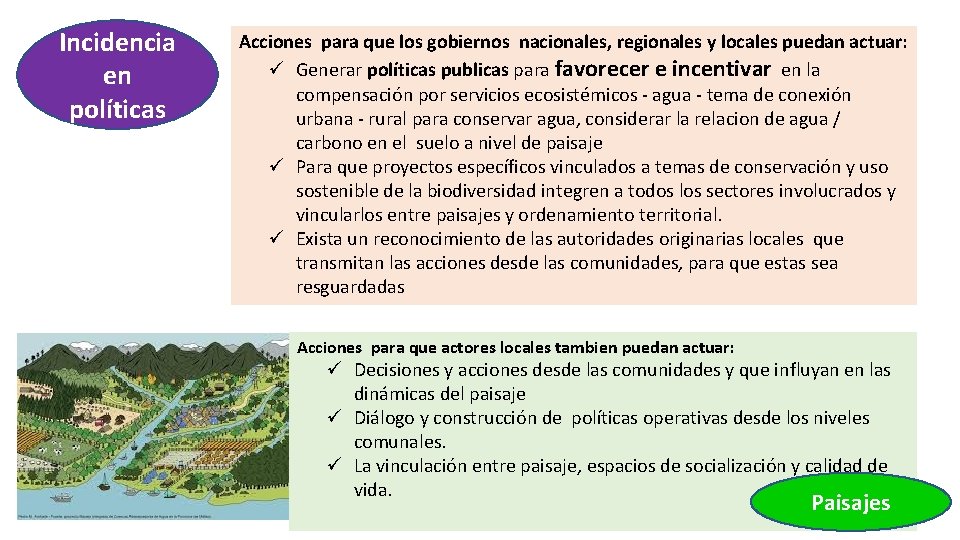 Incidencia en políticas Acciones para que los gobiernos nacionales, regionales y locales puedan actuar: