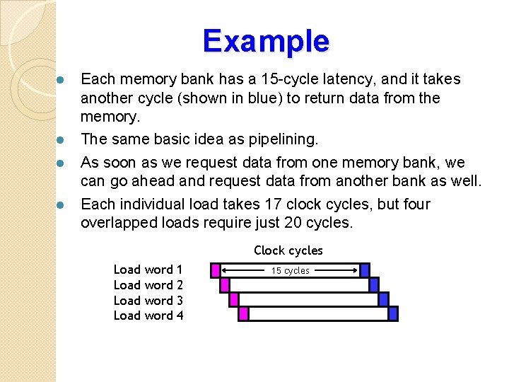 Example l l Each memory bank has a 15 -cycle latency, and it takes