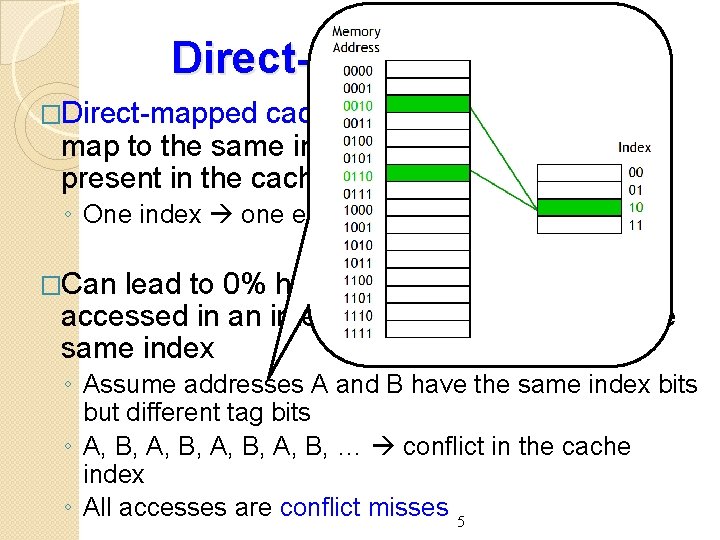 Direct-Mapped Cache �Direct-mapped cache: Blocks in memory that map to the same index in