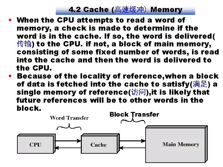 4. 2 Cache (高速缓冲) Memory § When the CPU attempts to read a word