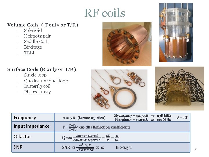 RF coils Volume Coils ( T only or T/R) • Solenoid • Helmotz pair