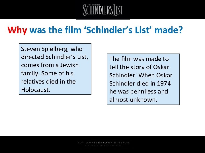 Why was the film ‘Schindler’s List’ made? Steven Spielberg, who directed Schindler’s List, comes