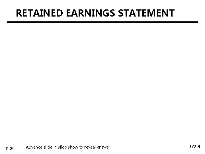 RETAINED EARNINGS STATEMENT 14 -34 Advance slide in slide show to reveal answer. LO