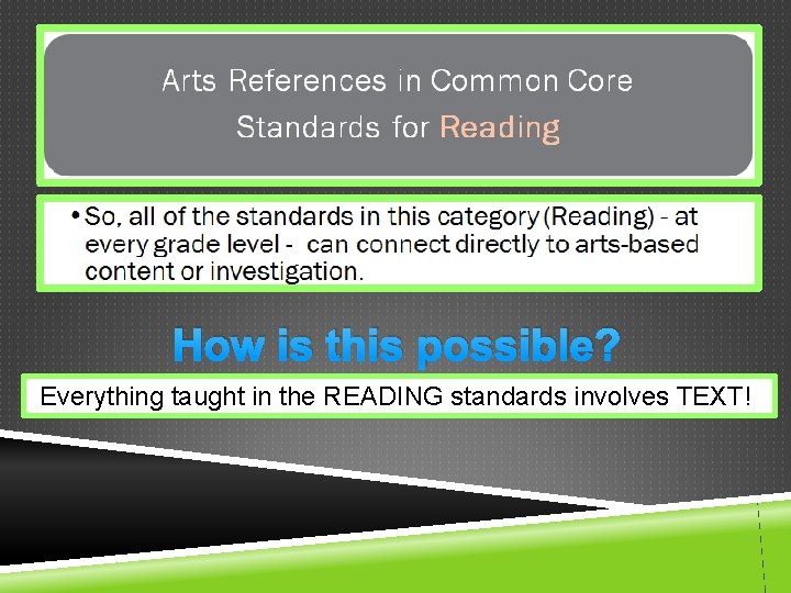 How is this possible? Everything taught in the READING standards involves TEXT!! 
