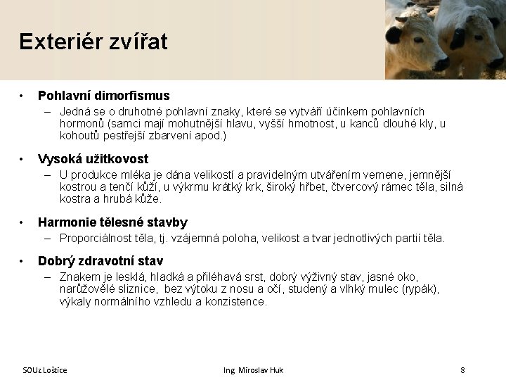 Exteriér zvířat • Pohlavní dimorfismus – Jedná se o druhotné pohlavní znaky, které se