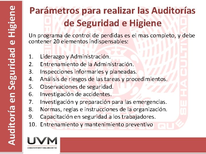 Auditoría en Seguridad e Higiene Parámetros para realizar las Auditorías de Seguridad e Higiene