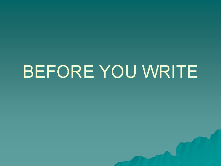 BEFORE YOU WRITE 