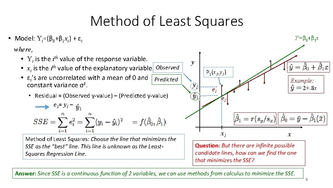 Method of Least Squares • Model: Yi=(β 0+β 1 xi) + εi where, •
