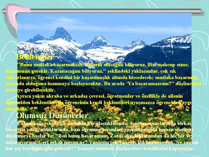 Beklentiler "Bunu mutlaka başarmalısın. Başarılı olacağını biliyoruz. Bizi mahcup etme. Kazanman gerekir. Kazanacağını biliyoruz.