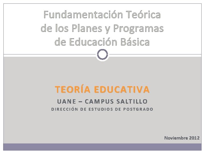 Fundamentación Teórica de los Planes y Programas de Educación Básica TEORÍA EDUCATIVA UANE –