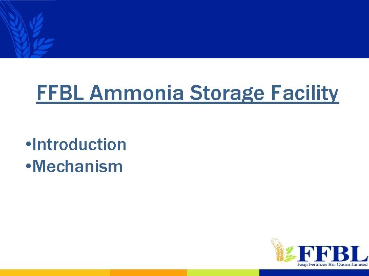 FFBL Ammonia Storage Facility • Introduction • Mechanism 