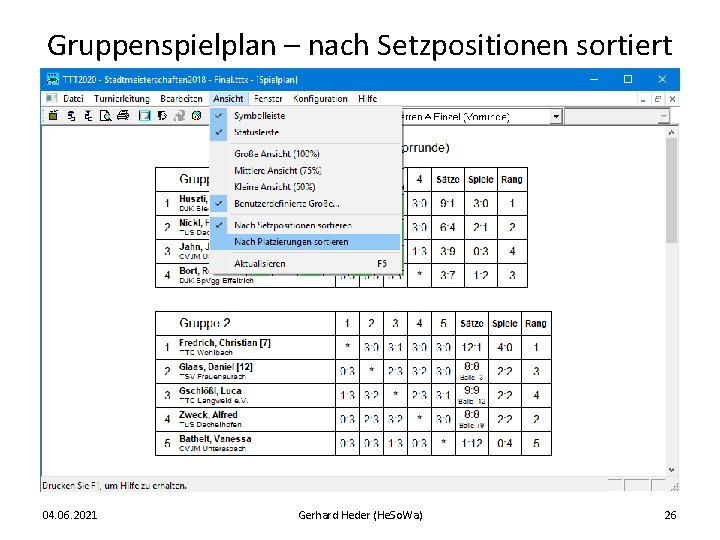Gruppenspielplan – nach Setzpositionen sortiert 04. 06. 2021 Gerhard Heder (He. So. Wa) 26
