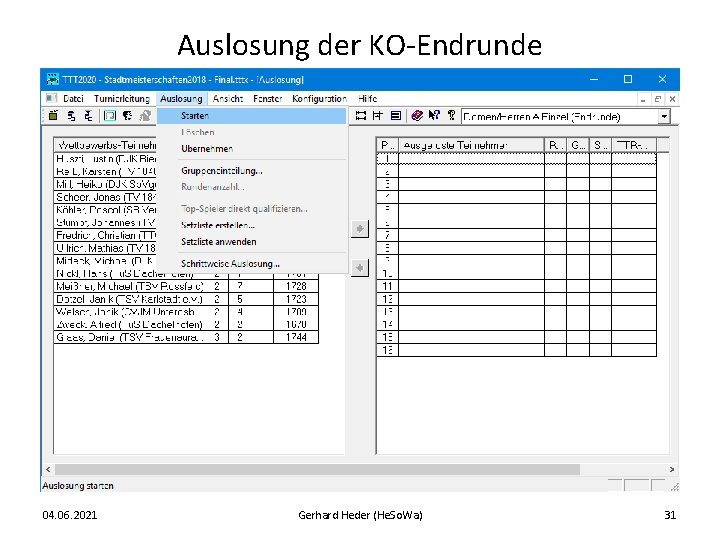 Auslosung der KO-Endrunde 04. 06. 2021 Gerhard Heder (He. So. Wa) 31 