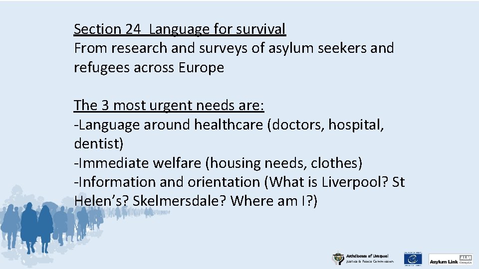 Section 24 Language for survival From research and surveys of asylum seekers and refugees