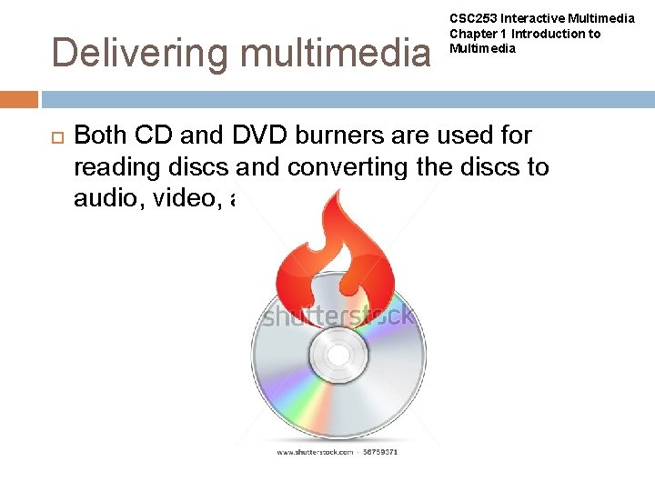 Delivering multimedia CSC 253 Interactive Multimedia Chapter 1 Introduction to Multimedia Both CD and