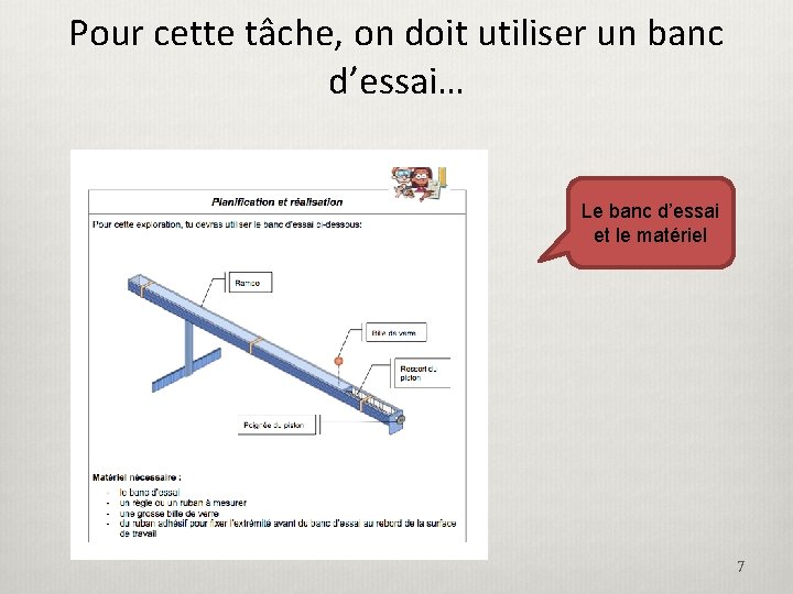 Pour cette tâche, on doit utiliser un banc d’essai… Le banc d’essai et le