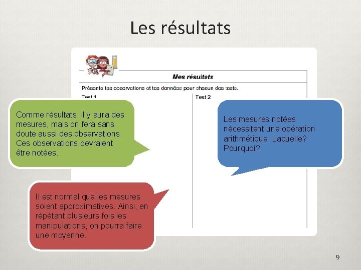 Les résultats Comme résultats, il y aura des mesures, mais on fera sans doute