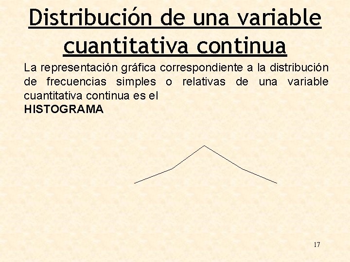 Distribución de una variable cuantitativa continua La representación gráfica correspondiente a la distribución de