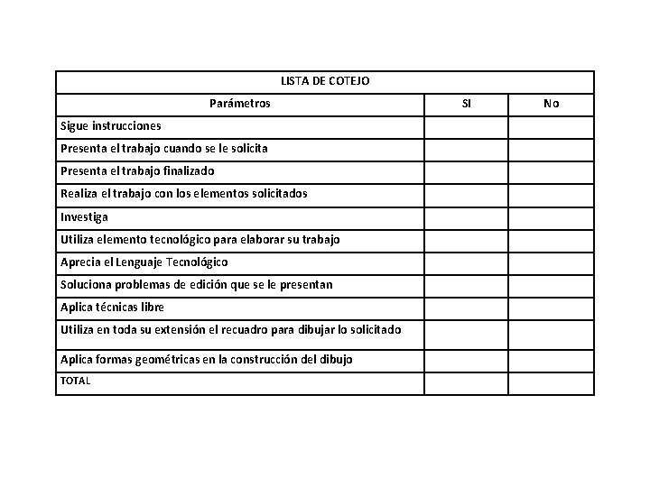 LISTA DE COTEJO Parámetros Sigue instrucciones Presenta el trabajo cuando se le solicita Presenta