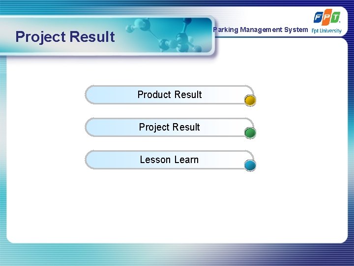 Parking Management System Project Result Product Result Project Result Lesson Learn 