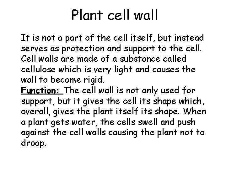 Plant cell wall It is not a part of the cell itself, but instead