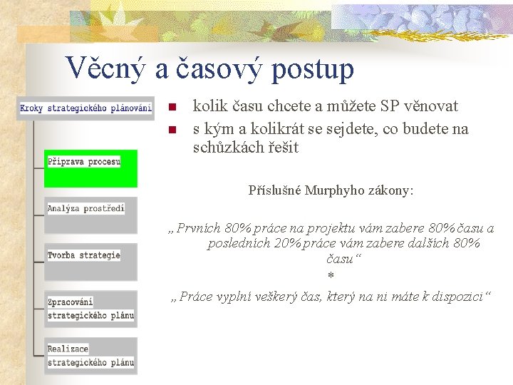 Věcný a časový postup n n kolik času chcete a můžete SP věnovat s