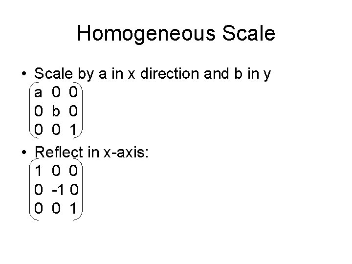 Homogeneous Scale • Scale by a in x direction and b in y a