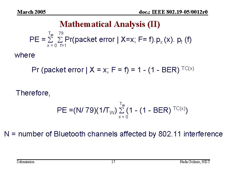 March 2005 doc. : IEEE 802. 19 -05/0012 r 0 Mathematical Analysis (II) TW