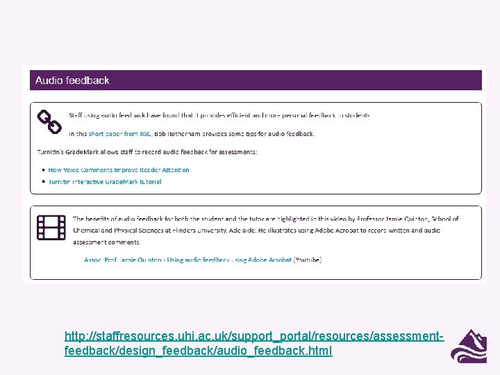 http: //staffresources. uhi. ac. uk/support_portal/resources/assessmentfeedback/design_feedback/audio_feedback. html 