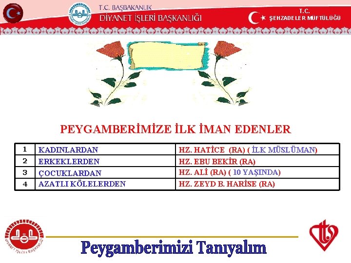 T. C. ŞEHZADELER MÜFTÜLÜĞÜ KÖYCEĞİZ MÜFTÜLÜĞÜ PEYGAMBERİMİZE İLK İMAN EDENLER 1 2 3 4