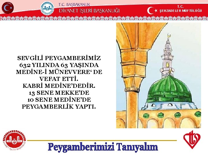 T. C. ŞEHZADELER MÜFTÜLÜĞÜ KÖYCEĞİZ MÜFTÜLÜĞÜ SEVGİLİ PEYGAMBERİMİZ 632 YILINDA 63 YAŞINDA MEDİNE-İ MÜNEVVERE‘