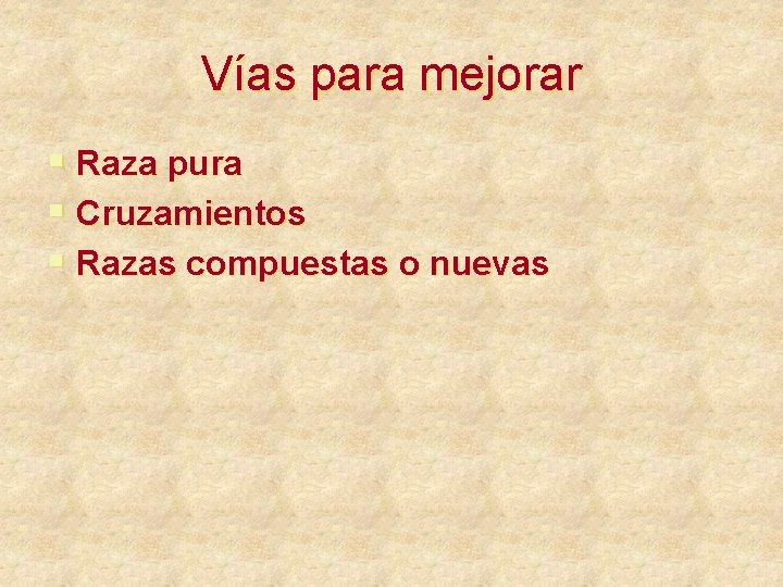 Vías para mejorar § Raza pura § Cruzamientos § Razas compuestas o nuevas 