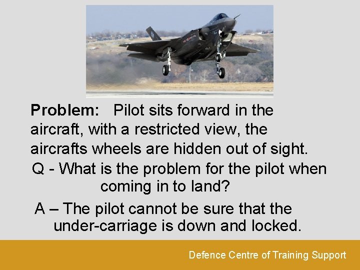 Problem: Pilot sits forward in the aircraft, with a restricted view, the aircrafts wheels