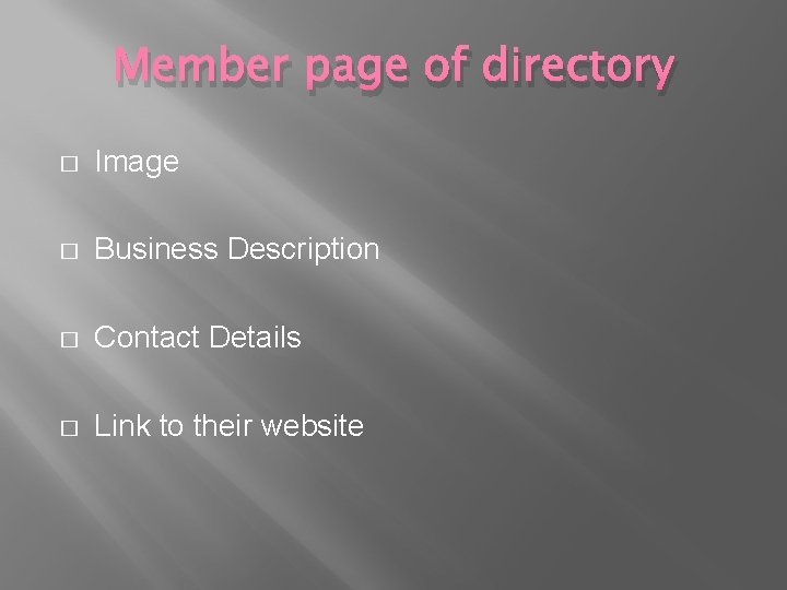 Member page of directory � Image � Business Description � Contact Details � Link