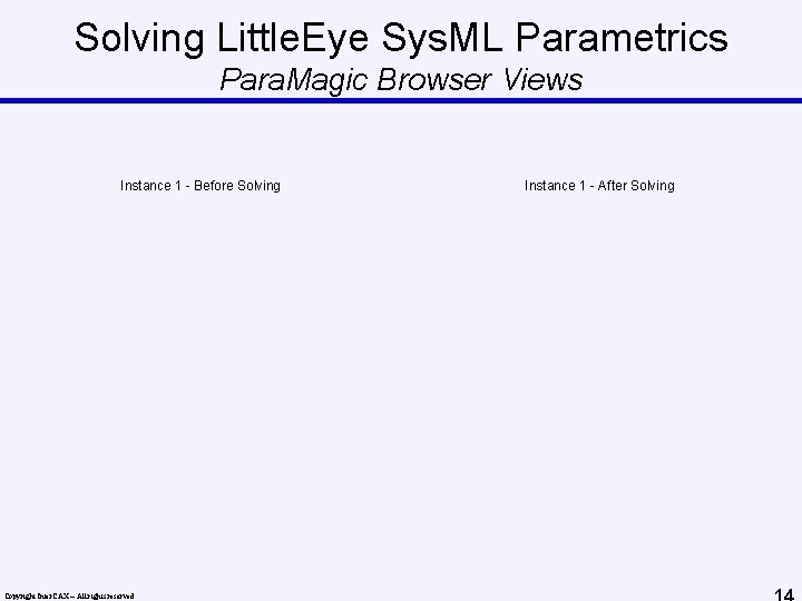 Solving Little. Eye Sys. ML Parametrics Para. Magic Browser Views Instance 1 - Before