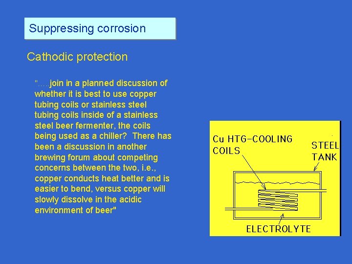 Suppressing corrosion Cathodic protection "…. . join in a planned discussion of whether it