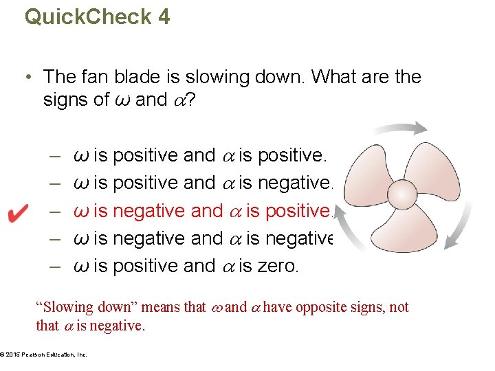 Quick. Check 4 • The fan blade is slowing down. What are the signs