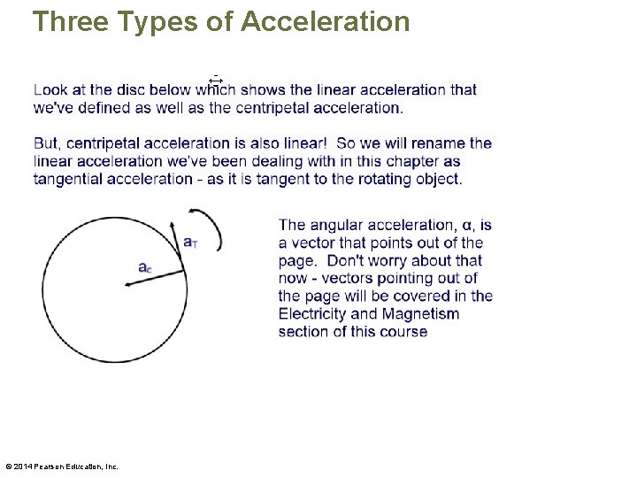 Three Types of Acceleration © 2014 Pearson Education, Inc. 
