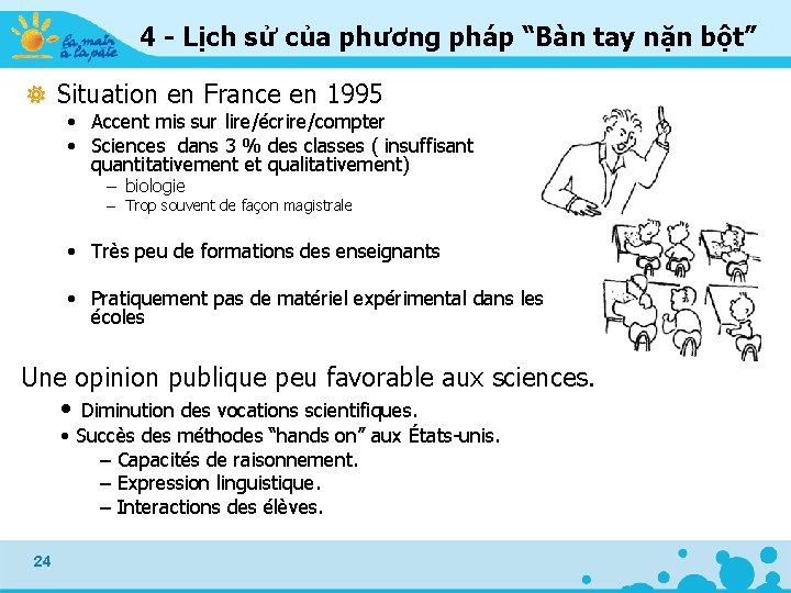 4 - Lịch sử của phương pháp “Bàn tay nặn bột” Situation en France