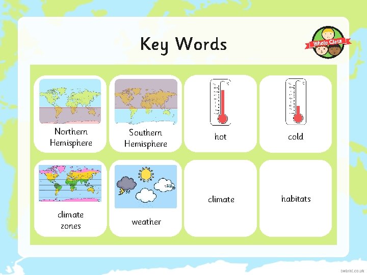 Key Words Northern Hemisphere climate zones Southern Hemisphere weather hot cold climate habitats 