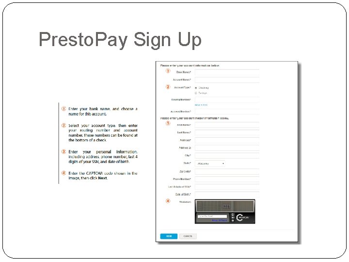 Presto. Pay Sign Up 